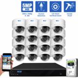 16 Channel NVR Security Camera System with 16 * 5MP IP Dome 2.8-12mm Varifocal Lens Camera, Human Detection, 4X Optical Zoom, Built-In Microphone, Vandal-Proof, PoE (GW5071IP16-4T)