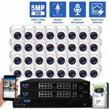 32 Channel NVR Security Camera System with 32 * 5MP IP Turret 2.8mm Fixed Lens Camera, Human Detection, Built-In Microphone, PoE (GW5091IP32-8T)