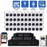 64 Channel NVR Security Camera System with 40 * 5MP IP Turret 2.8mm Fixed Lens Camera, Human Detection, Built-In Microphone, PoE (GW5091IP40-16T)