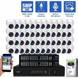 64 Channel NVR Security Camera System with 48 * 5MP IP Turret 2.8mm Fixed Lens Camera, Human Detection, Built-In Microphone, PoE (GW5091IP48-16T)
