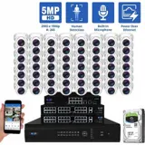 64 Channel NVR Security Camera System with 56 * 5MP IP Turret 2.8mm Fixed Lens Camera, Human Detection, Built-In Microphone, PoE (GW5091IP56-16T)