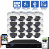 16 Channel NVR Security Camera System with 16 * 6MP IP Mini Dome 2.8mm Fixed Lens Camera, Human & Vehicle Detection, Built-In Microphone (GW6036MIC16-4T)