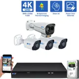 16 Channel NVR Security Camera System with 1 * 5MP IP Bullet 8mm Fixed Lens Camera 3 * 8MP IP Bullet 2.8mm Fixed Lens Camera, Bi-Spectrum, Smart AI, Human / Vehicle Detection (GW68-5617TMIC1-GW68-8637MIC3-2T)