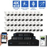 64 Channel NVR Security Camera System with 40 * 8MP IP Bullet 2.8mm Fixed Lens Camera, Human / Vehicle Detection, Built-In Microphone, PoE, White Light (GW802701M40-16T)