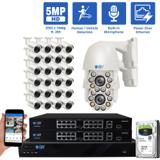 32 Channel NVR Security Camera System with 24 * 5MP IP Bullet 2.8mm Fixed Lens Camera, 2 * 5MP Mini IP PTZ 2.7-13.5mm Motorized Lens Camera, Human / Vehicle Detection, Built-In Microphone, PoE (GW5037IP24-GW501PTZ2-8T)