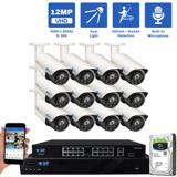 32 Channel NVR Security Camera System with 12 * 12MP IP POE 4mm Fixed Lens Bullet Security Camera, Two-Way Audio, Full-Time Color Night Vision, Dual-Light (GW1202701M12-8T)