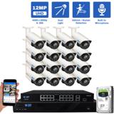 32 Channel NVR Security Camera System with 16 * 12MP IP POE 4mm Fixed Lens Bullet Security Camera, Two-Way Audio, Full-Time Color Night Vision, Dual-Light (GW1202701M16-8T)
