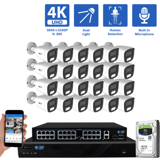 32-Channel NVR Security Camera System with 24* 8MP IP POE 2.8mm Fixed Lens Bullet Security Cameras, Built-in Microphone, Human Detection, Dual-Light (GW832701M24-8T)