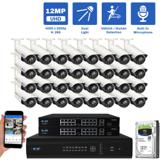 64 Channel NVR Security Camera System with 32 * 12MP IP POE 4mm Fixed Lens Bullet Security Camera, Two-Way Audio, Full-Time Color Night Vision, Dual-Light (GW1202701M32-16T)