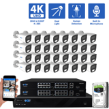 32-Channel NVR Security Camera System with 32* 8MP IP POE 2.8mm Fixed Lens Bullet Security Cameras, Built-in Microphone, Human Detection, Dual-Light (GW832701M32-8T)