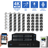 64-Channel NVR Security Camera System with 24 * 8MP IP POE 2.8mm Fixed Lens Bullet Security Cameras and 24 * 8MP IP POE 2.8mm Fixed Lens Turret Security Cameras, Built-in Microphone, Human Detection, Dual-Light (GW832701M24-GW839301M24-16T)