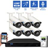 16 Channel NVR Security Camera System with 6 * 12MP IP POE 4mm Fixed Lens Bullet Security Camera, Built-in Mic, Full-Time Color Night Vision, Dual-Light (GW1202701M6-4T)