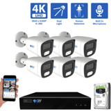 8-Channel NVR Security Camera System with 6 * 8MP IP POE 2.8mm Fixed Lens Bullet Security Cameras, Built-in Microphone, Human Detection, Dual-Light (GW832701M6-2T)