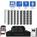 64-Channel NVR Security Camera System with 32 * 8MP IP POE 2.8mm Fixed Lens Bullet Security Cameras and 32 * 8MP IP POE 2.8mm Fixed Lens Turret Security Cameras, Built-in Microphone, Human Detection, Dual-Light (GW832701M32-GW839301M32-16T)