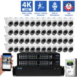 64 Channel NVR Security Camera System with 48 * 12MP 6K IP 2.8mm Fixed Lens Turret Security Camera, Human / Vehicle Detection, Smart AI Analytics, Built-In Microphone, PoE (GW1263601M48-32T)