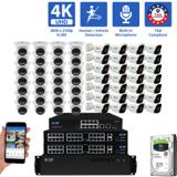 64 Channel NVR Security Camera System with 28 * 8MP 4K IP 2.8mm Fixed Lens Turret Security Camera, 24 * 8MP 4K IP 2.8mm Fixed Lens Bullet Security Camera, Human / Vehicle Detection, Smart AI Analytics, Built-In Microphone, PoE (GW863601M28-GW863701M28-16T)