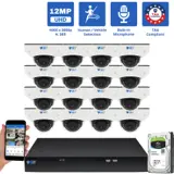 16 Channel NVR Security Camera System with 16 * 6K 12MP IP 2.8mm Fixed Lens Mini-Dome Security Camera, Human / Vehicle Detection, Smart AI Analytics, Built-In Microphone, PoE (GW1263301M16-8T)