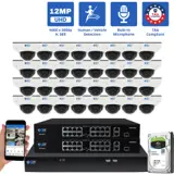 32 Channel NVR Security Camera System with 32 * 6K 12MP IP 2.8mm Fixed Lens Mini-Dome Security Camera, Human / Vehicle Detection, Smart AI Analytics, Built-In Microphone, PoE (GW1263301M32-16T)