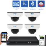 8 Channel NVR Security Camera System with 4 * 6K 12MP IP 2.8mm Fixed Lens Mini-Dome Security Camera, Human / Vehicle Detection, Smart AI Analytics, Built-In Microphone, PoE (GW1263301M4-2T)