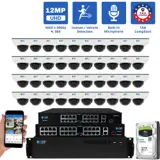64 Channel NVR Security Camera System with 40 * 6K 12MP IP 2.8mm Fixed Lens Mini-Dome Security Camera, Human / Vehicle Detection, Smart AI Analytics, Built-In Microphone, PoE (GW1263301M40-32T)
