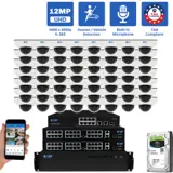 64 Channel NVR Security Camera System with 56 * 6K 12MP IP 2.8mm Fixed Lens Mini-Dome Security Camera, Human / Vehicle Detection, Smart AI Analytics, Built-In Microphone, PoE (GW1263301M56-32T)