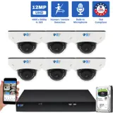 8 Channel NVR Security Camera System with 6 * 6K 12MP IP 2.8mm Fixed Lens Mini-Dome Security Camera, Human / Vehicle Detection, Smart AI Analytics, Built-In Microphone, PoE (GW1263301M6-4T)