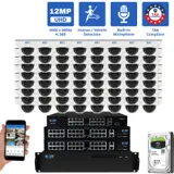64 Channel NVR Security Camera System with 64 * 6K 12MP IP 2.8mm Fixed Lens Mini-Dome Security Camera, Human / Vehicle Detection, Smart AI Analytics, Built-In Microphone, PoE (GW1263301M64-32T)