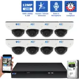 8 Channel NVR Security Camera System with 8 * 6K 12MP IP 2.8mm Fixed Lens Mini-Dome Security Camera, Human / Vehicle Detection, Smart AI Analytics, Built-In Microphone, PoE (GW1263301M8-4T)