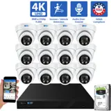 16 Channel Coaxial Security Camera System with 12 * 8MP Analog Turret 2.8mm Fixed Lens Camera, Human / Vehicle Detection, Built-In Mic (GW87701HDMIC12-4T)
