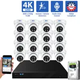 16 Channel Coaxial Security Camera System with 16 * 8MP Analog Turret 2.8mm Fixed Lens Camera, Human / Vehicle Detection, Built-In Mic (GW87701HDMIC16-4T)