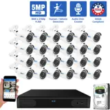 32 Channel Coaxial Security Camera System with 24 * 5MP Analog Bullet 2.8mm Fixed Lens Camera, Human / Vehicle Detection, Built-In Mic (GW53701HDMIC24-8T)