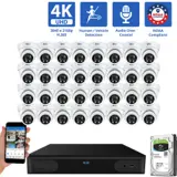32 Channel Coaxial Security Camera System with 32 * 8MP Analog Turret 2.8mm Fixed Lens Camera, Human / Vehicle Detection, Built-In Mic (GW87701HDMIC32-8T)