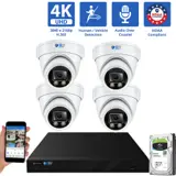 8 Channel Coaxial Security Camera System with 4 * 8MP Analog Turret 2.8mm Fixed Lens Camera, Human / Vehicle Detection, Built-In Mic (GW87701HDMIC4-1T)