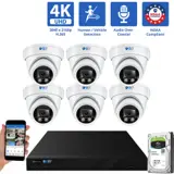 8 Channel Coaxial Security Camera System with 6 * 8MP Analog Turret 2.8mm Fixed Lens Camera, Human / Vehicle Detection, Built-In Mic (GW87701HDMIC6-2T)