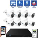 8 Channel Coaxial Security Camera System with 8 * 5MP Analog Bullet 2.8mm Fixed Lens Camera, Human / Vehicle Detection, Built-In Mic (GW53701HDMIC8-2T)