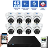 8 Channel Coaxial Security Camera System with 8 * 8MP Analog Turret 2.8mm Fixed Lens Camera, Human / Vehicle Detection, Built-In Mic (GW87701HDMIC8-2T)