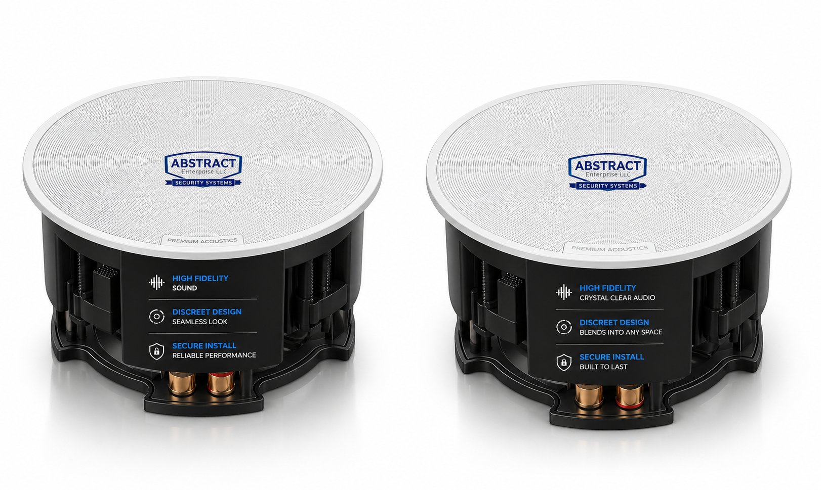 Abstract Premium Acoustics in-ceiling speakers — high fidelity sound, discreet design, secure install — installed across the Bronx