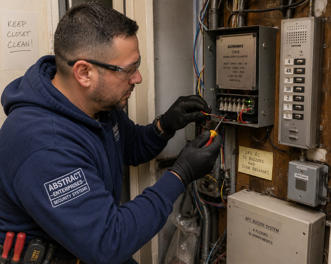 Door buzzer repair Fordham Heights Bronx technician servicing the buzzer power supply feeding a prewar entry panel off Anthony Avenue