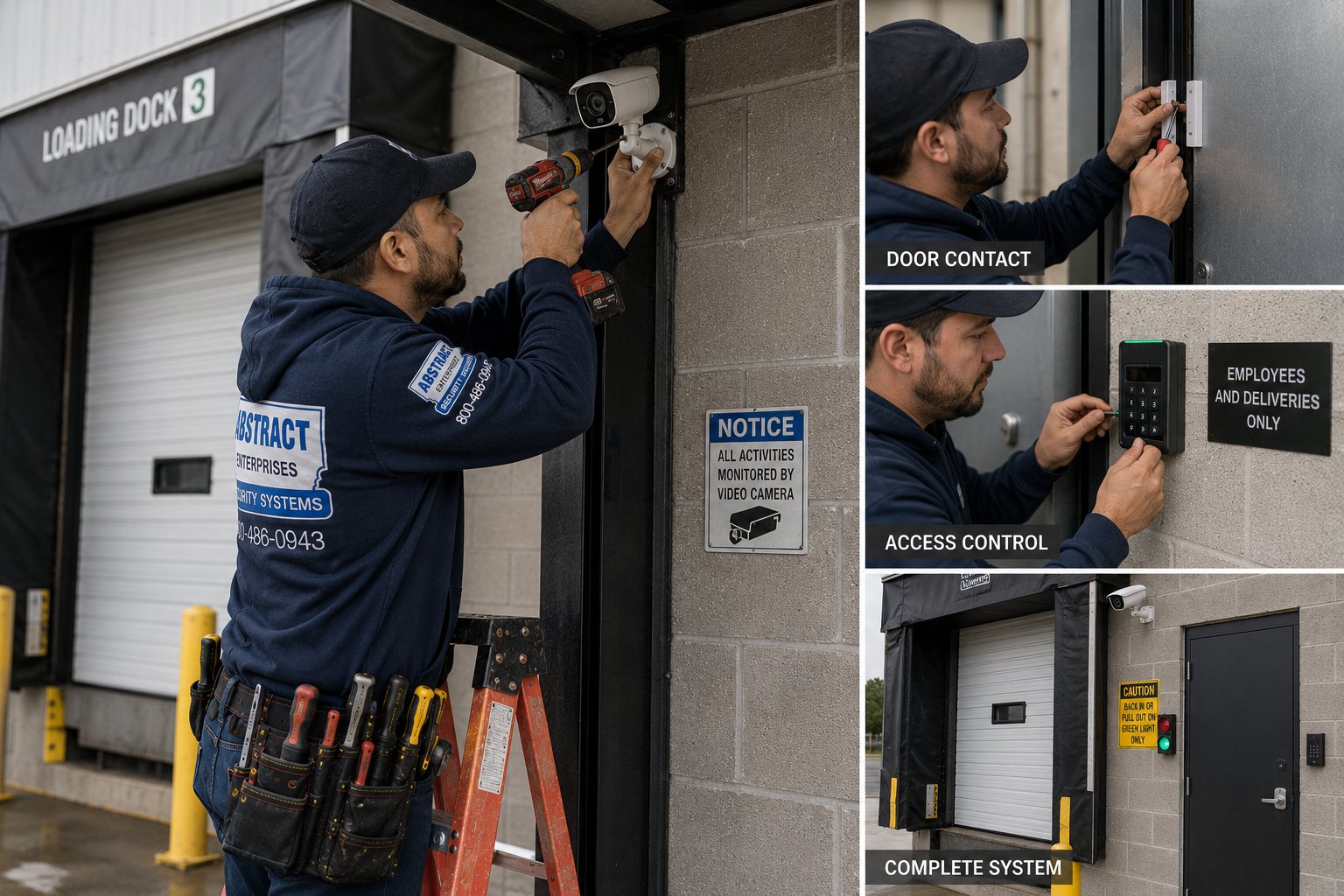 Commercial security systems Long Island technician installing a panic button under a reception desk