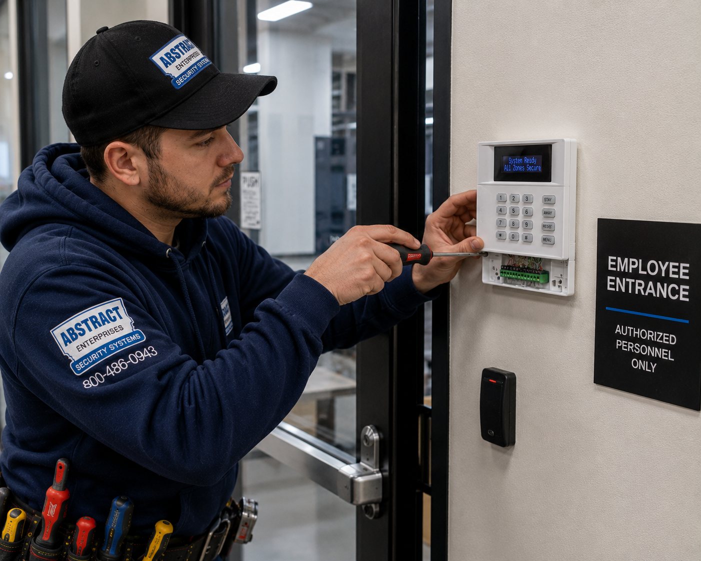 Commercial security systems NYC loading dock with bullet camera, door contact and access keypad installed as one system