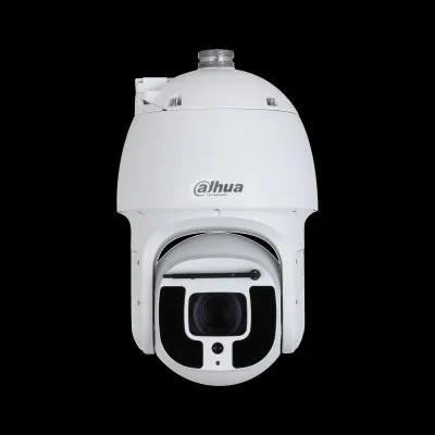 Dahua PTZ camera product photo for Orange County fields and yards: a large white Dahua pan-tilt-zoom camera with a dark front window and a rectangular illuminator panel above the lens