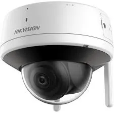 Hikvision Wi-Fi dome camera with two antennas â Manhattan Hik-Connect reference photo Manhattan Hik-Connect app support product photo: a white Hikvision dome camera with a dark lens bubble and two short external Wi-Fi antennas on its sides