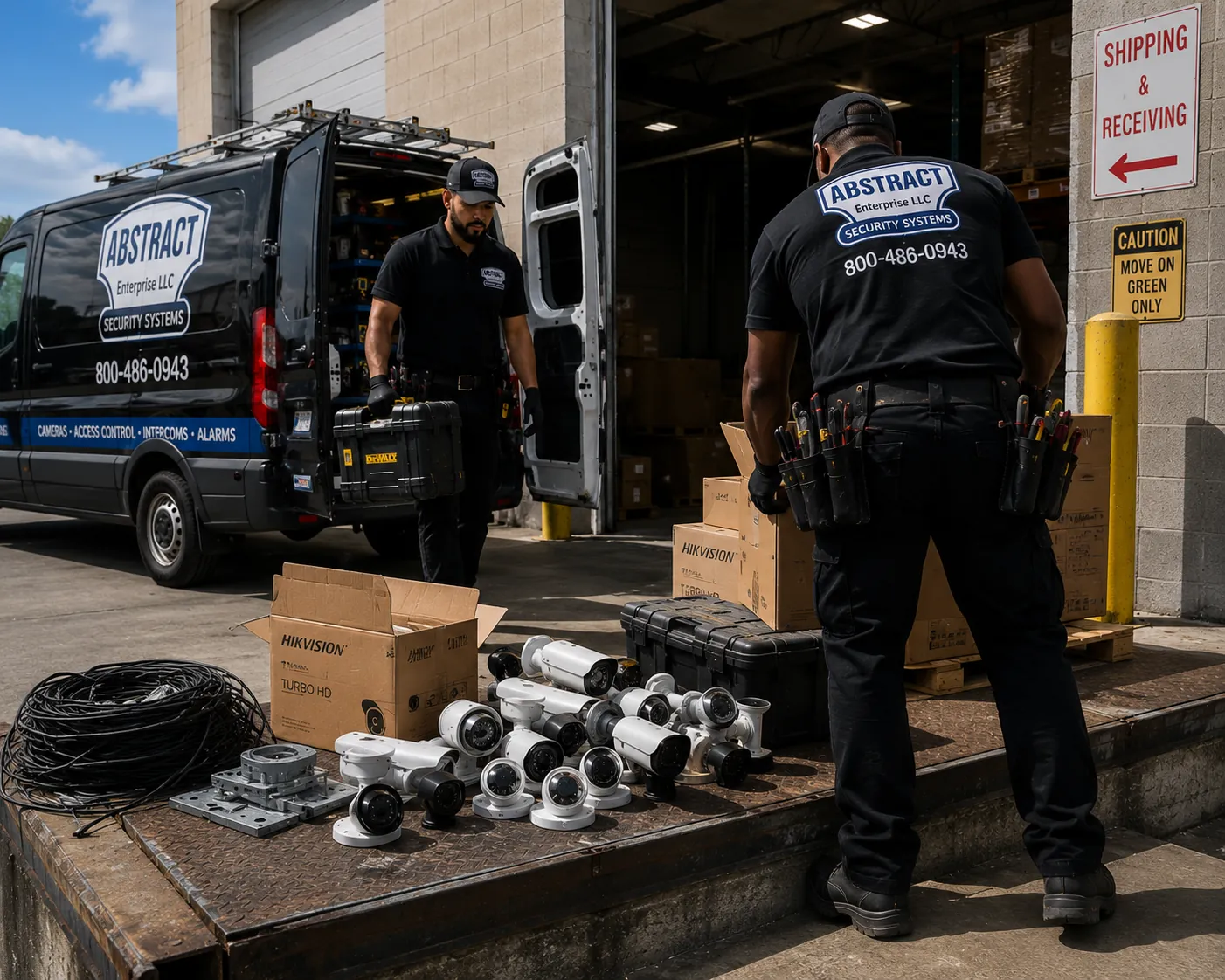 Loading dock security camera installation at the shipping and receiving entrance in New York City