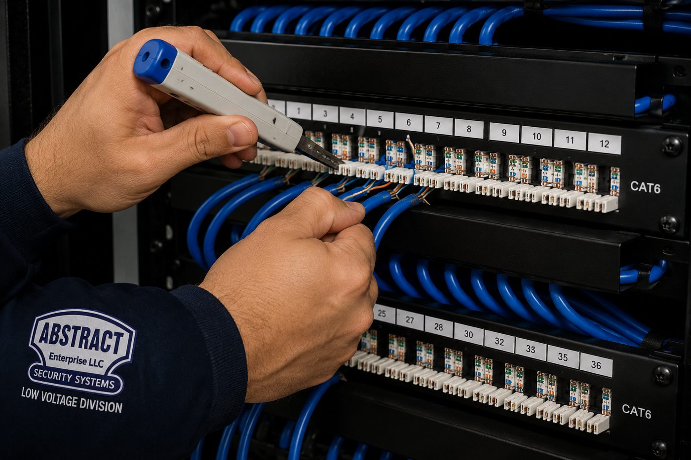 Cat6 installation Hudson Valley punch down termination at a numbered patch panel in Ulster County