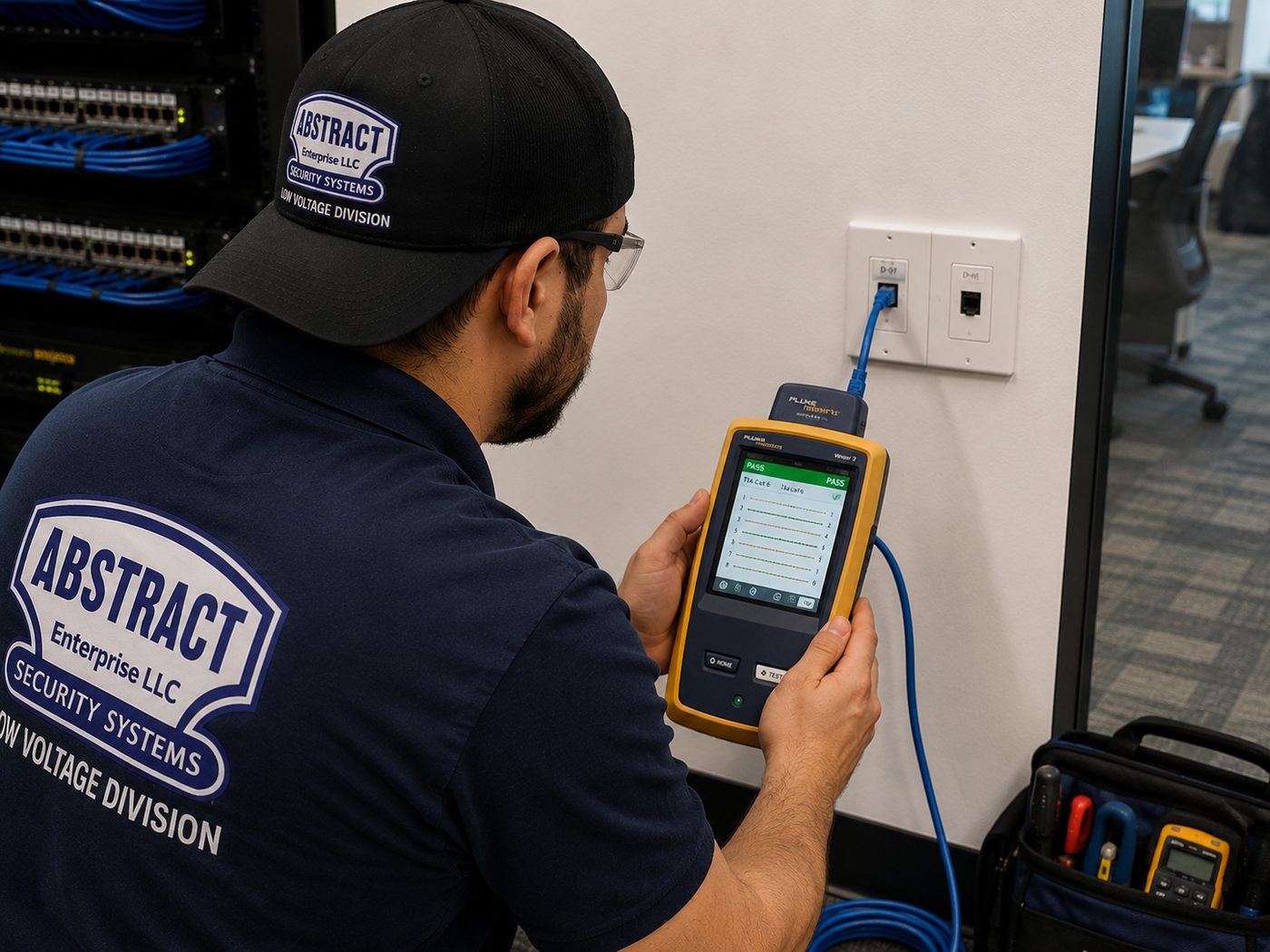 Cable certification Long Island TIA 568 test showing a pass result on a Nassau County installation