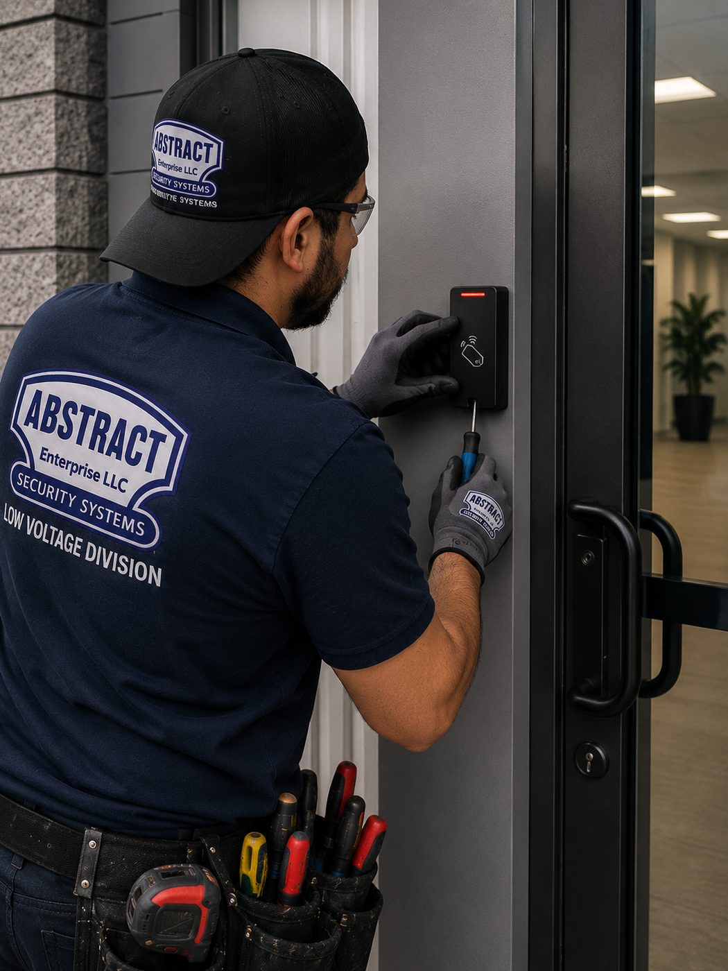 Access control wiring Long Island reader install at a Nassau County commercial entry door