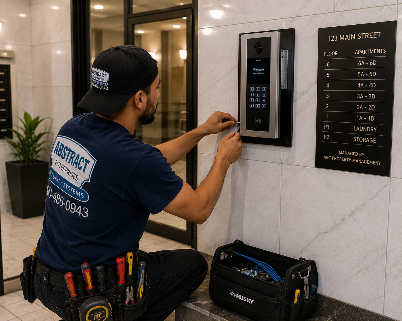 Low voltage installation Nassau County lobby video intercom panel install at a Nassau County multifamily building entrance