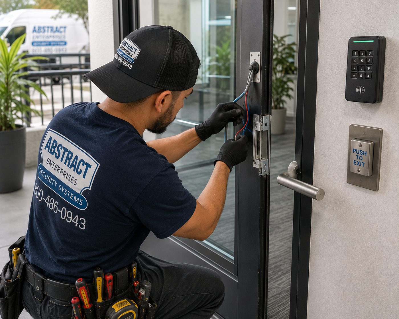 Low voltage installation Queens electric strike and keypad wiring at a Queens commercial entry door
