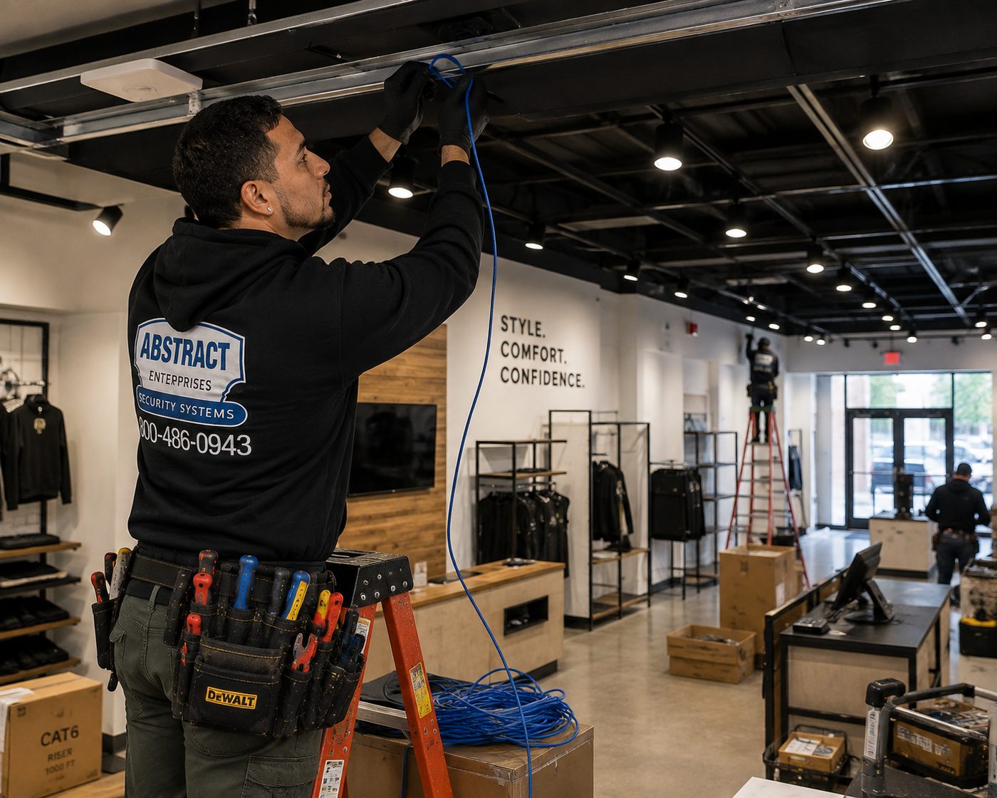 IT cabling contractor Rockland County retail store ceiling cable pull during a West Nyack fit-out