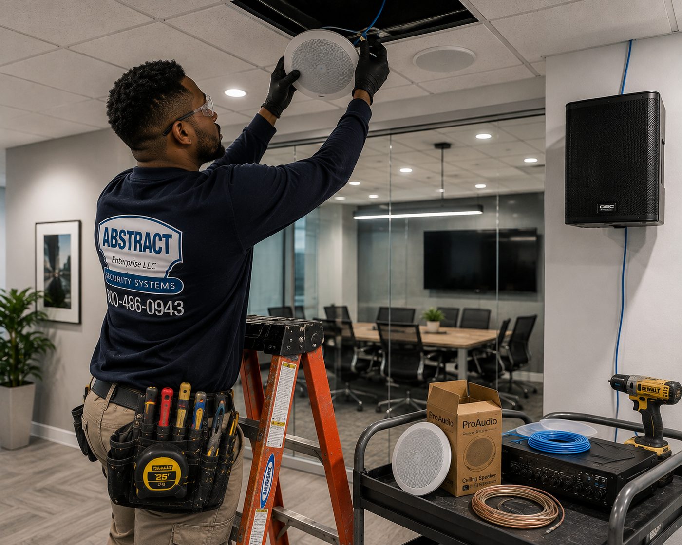 Low voltage installation Suffolk County ceiling speaker install in a Suffolk County commercial office